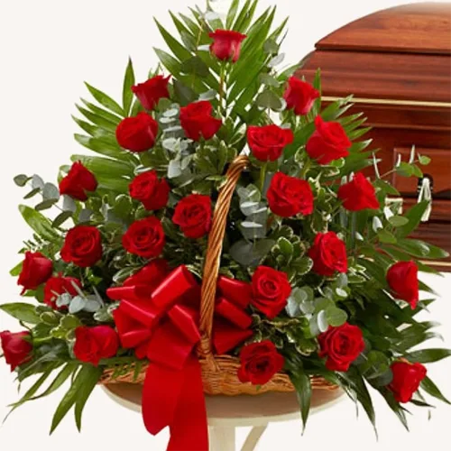 Funeral Flowers - Red Roses Basket11