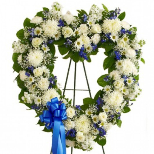 Funeral Wreath - Heart Blue and White1