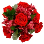 Bouquets of Seven Red Roses and Alstroemerias -10 Vases 11