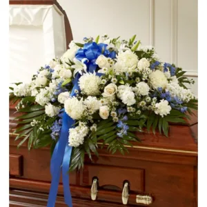 Bulk Accents of Blue Funeral Casket Spray